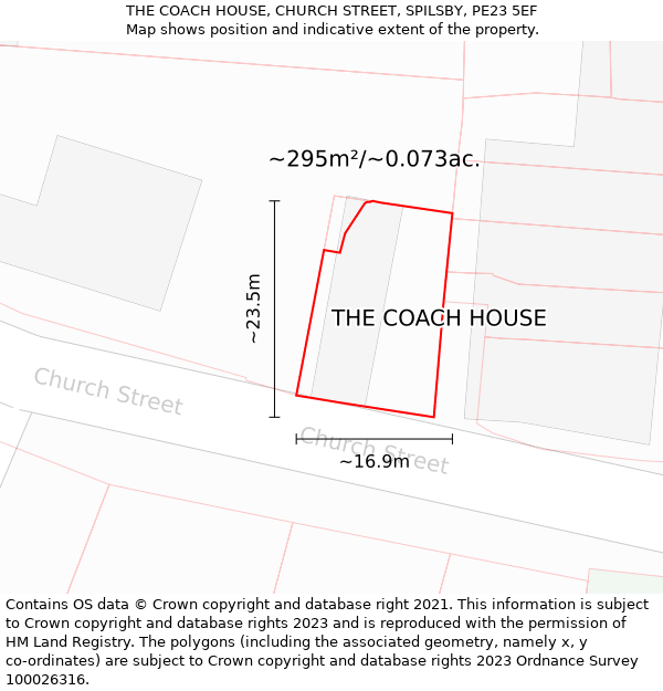 THE COACH HOUSE, CHURCH STREET, SPILSBY, PE23 5EF: Plot and title map