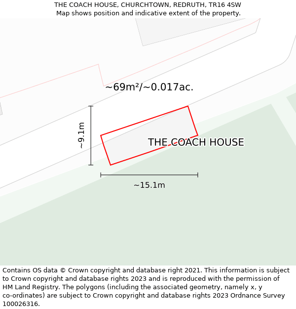 THE COACH HOUSE, CHURCHTOWN, REDRUTH, TR16 4SW: Plot and title map