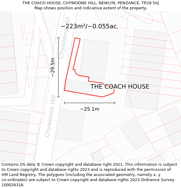 THE COACH HOUSE, CHYWOONE HILL, NEWLYN, PENZANCE, TR18 5AJ: Plot and title map