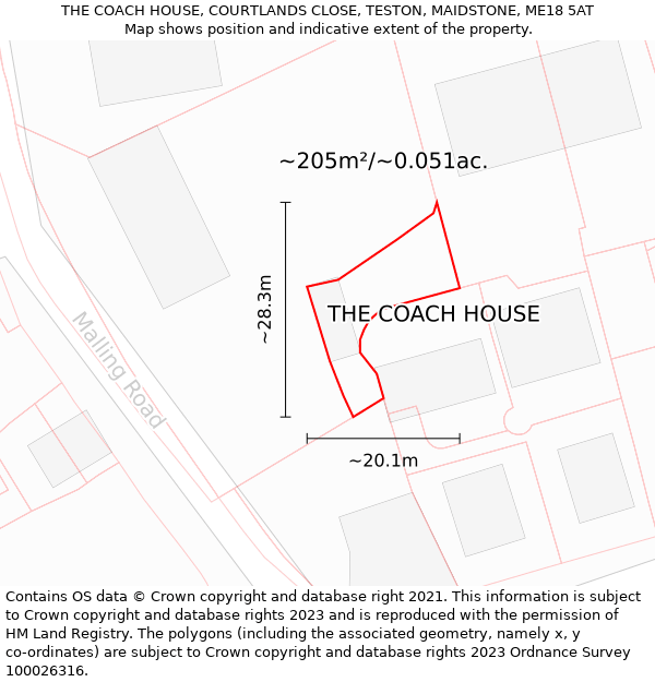 THE COACH HOUSE, COURTLANDS CLOSE, TESTON, MAIDSTONE, ME18 5AT: Plot and title map