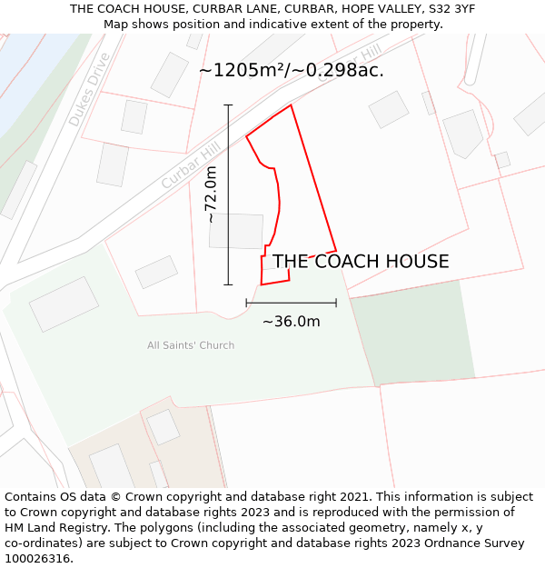 THE COACH HOUSE, CURBAR LANE, CURBAR, HOPE VALLEY, S32 3YF: Plot and title map