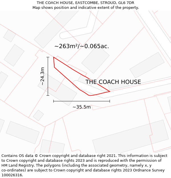 THE COACH HOUSE, EASTCOMBE, STROUD, GL6 7DR: Plot and title map