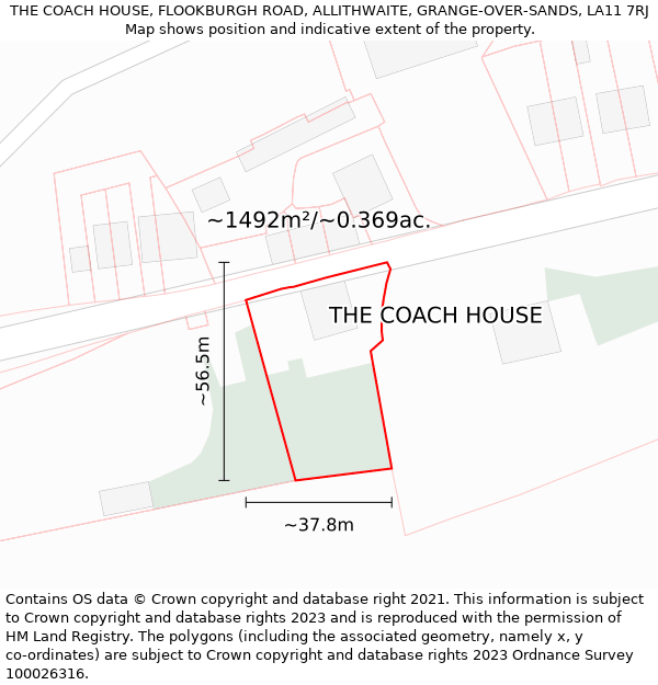 THE COACH HOUSE, FLOOKBURGH ROAD, ALLITHWAITE, GRANGE-OVER-SANDS, LA11 7RJ: Plot and title map