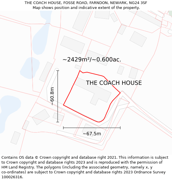 THE COACH HOUSE, FOSSE ROAD, FARNDON, NEWARK, NG24 3SF: Plot and title map