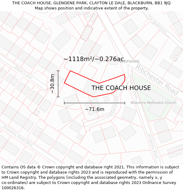 THE COACH HOUSE, GLENDENE PARK, CLAYTON LE DALE, BLACKBURN, BB1 9JQ: Plot and title map