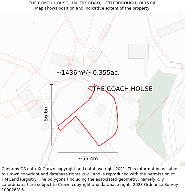 THE COACH HOUSE, HALIFAX ROAD, LITTLEBOROUGH, OL15 0JB: Plot and title map