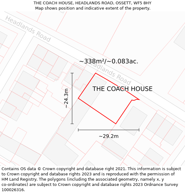 THE COACH HOUSE, HEADLANDS ROAD, OSSETT, WF5 8HY: Plot and title map