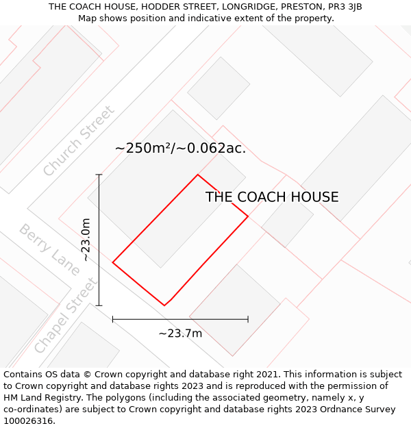 THE COACH HOUSE, HODDER STREET, LONGRIDGE, PRESTON, PR3 3JB: Plot and title map