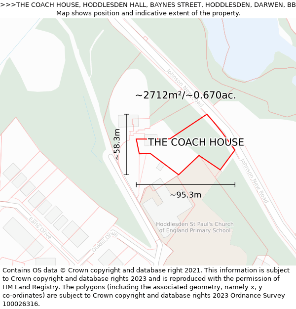 THE COACH HOUSE, HODDLESDEN HALL, BAYNES STREET, HODDLESDEN, DARWEN, BB3 3NH: Plot and title map