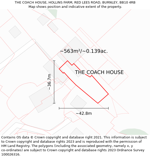 THE COACH HOUSE, HOLLINS FARM, RED LEES ROAD, BURNLEY, BB10 4RB: Plot and title map
