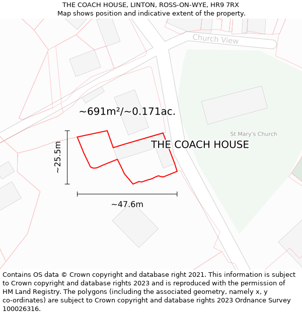 THE COACH HOUSE, LINTON, ROSS-ON-WYE, HR9 7RX: Plot and title map