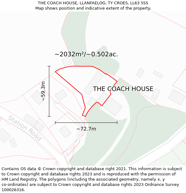 THE COACH HOUSE, LLANFAELOG, TY CROES, LL63 5SS: Plot and title map