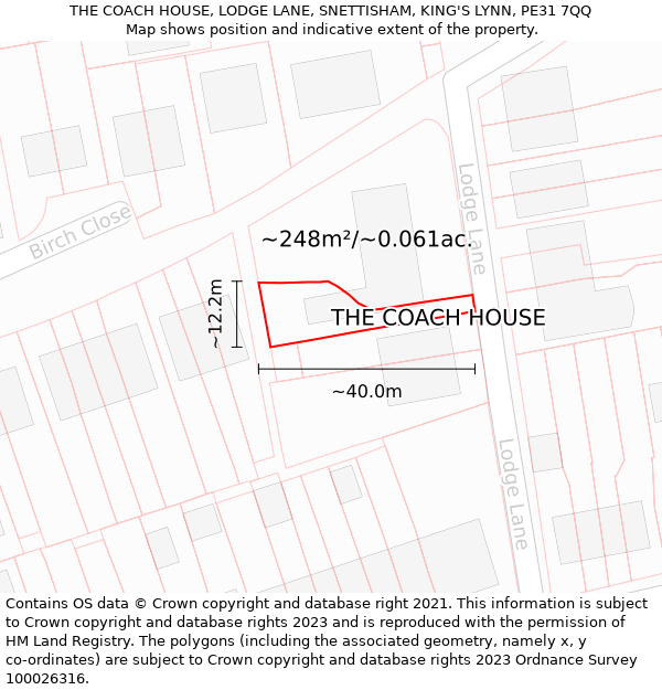 THE COACH HOUSE, LODGE LANE, SNETTISHAM, KING'S LYNN, PE31 7QQ: Plot and title map