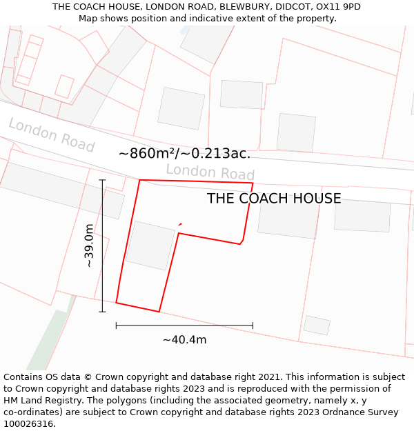 THE COACH HOUSE, LONDON ROAD, BLEWBURY, DIDCOT, OX11 9PD: Plot and title map