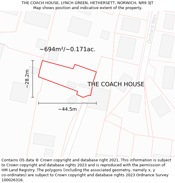 THE COACH HOUSE, LYNCH GREEN, HETHERSETT, NORWICH, NR9 3JT: Plot and title map