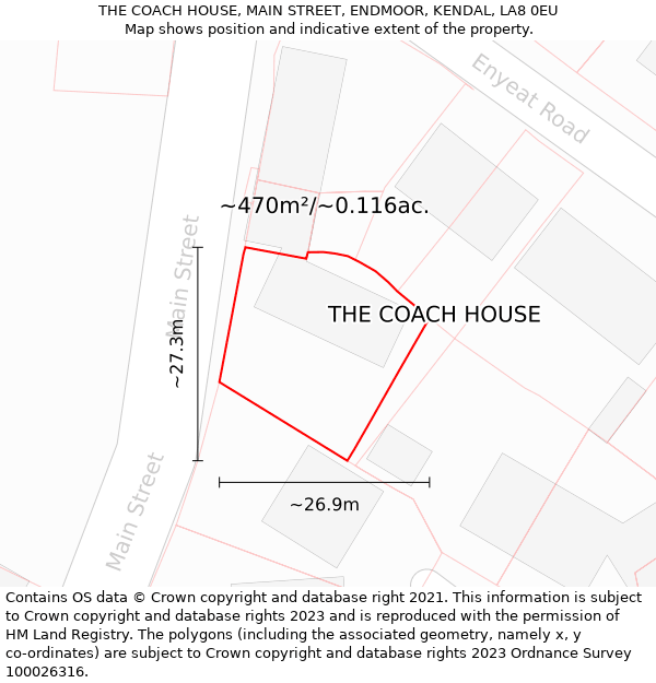 THE COACH HOUSE, MAIN STREET, ENDMOOR, KENDAL, LA8 0EU: Plot and title map