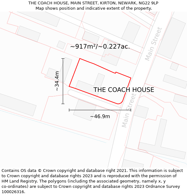 THE COACH HOUSE, MAIN STREET, KIRTON, NEWARK, NG22 9LP: Plot and title map