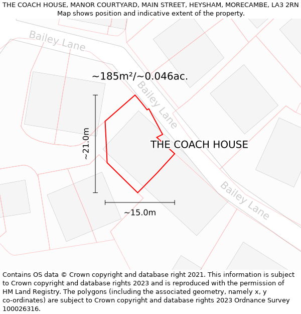 THE COACH HOUSE, MANOR COURTYARD, MAIN STREET, HEYSHAM, MORECAMBE, LA3 2RN: Plot and title map