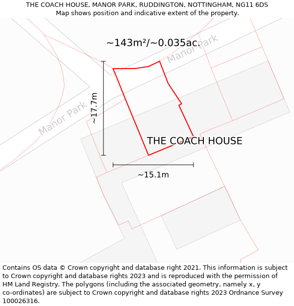 THE COACH HOUSE, MANOR PARK, RUDDINGTON, NOTTINGHAM, NG11 6DS: Plot and title map