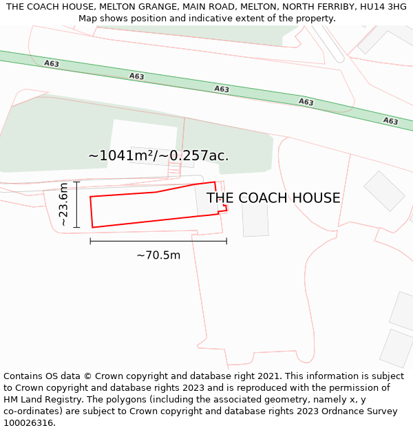 THE COACH HOUSE, MELTON GRANGE, MAIN ROAD, MELTON, NORTH FERRIBY, HU14 3HG: Plot and title map