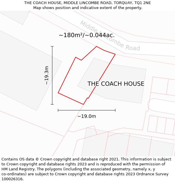 THE COACH HOUSE, MIDDLE LINCOMBE ROAD, TORQUAY, TQ1 2NE: Plot and title map