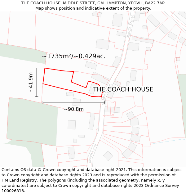 THE COACH HOUSE, MIDDLE STREET, GALHAMPTON, YEOVIL, BA22 7AP: Plot and title map