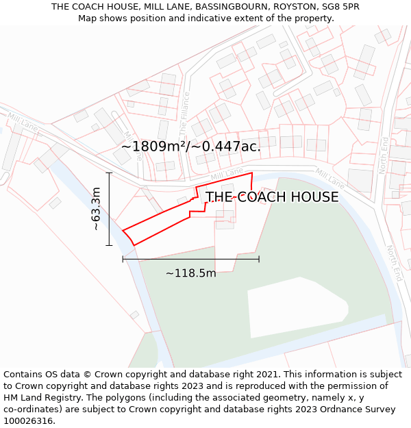 THE COACH HOUSE, MILL LANE, BASSINGBOURN, ROYSTON, SG8 5PR: Plot and title map