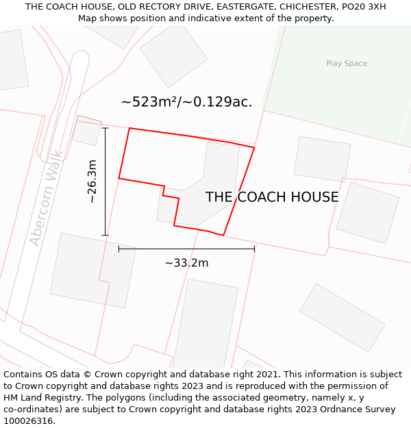 THE COACH HOUSE, OLD RECTORY DRIVE, EASTERGATE, CHICHESTER, PO20 3XH: Plot and title map