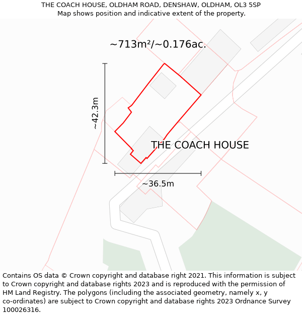 THE COACH HOUSE, OLDHAM ROAD, DENSHAW, OLDHAM, OL3 5SP: Plot and title map