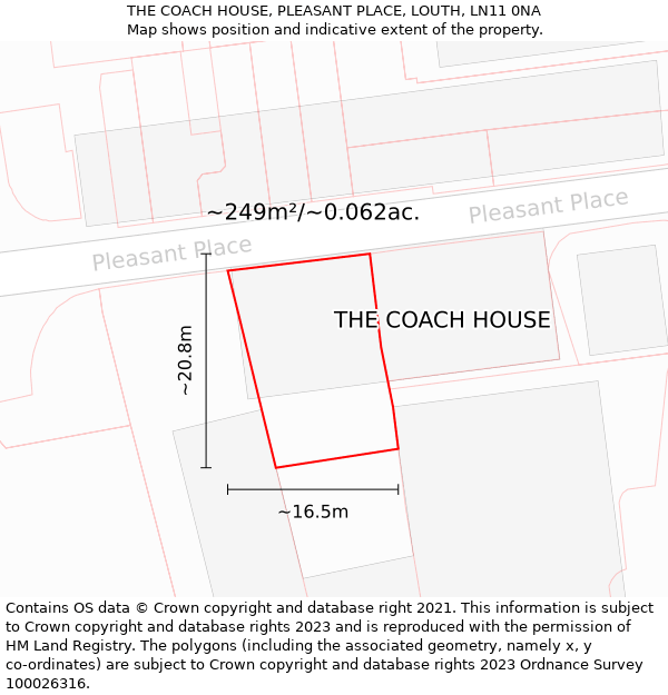 THE COACH HOUSE, PLEASANT PLACE, LOUTH, LN11 0NA: Plot and title map
