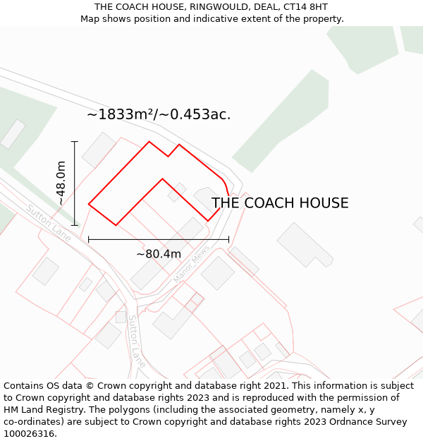 THE COACH HOUSE, RINGWOULD, DEAL, CT14 8HT: Plot and title map