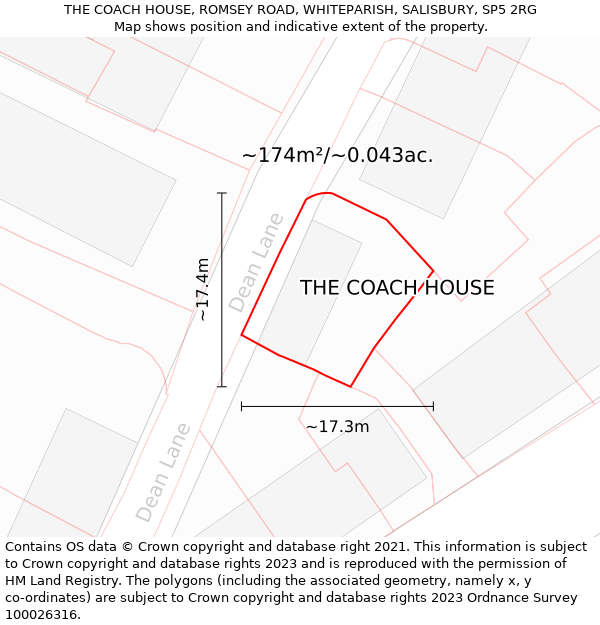 THE COACH HOUSE, ROMSEY ROAD, WHITEPARISH, SALISBURY, SP5 2RG: Plot and title map