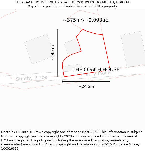 THE COACH HOUSE, SMITHY PLACE, BROCKHOLES, HOLMFIRTH, HD9 7AH: Plot and title map