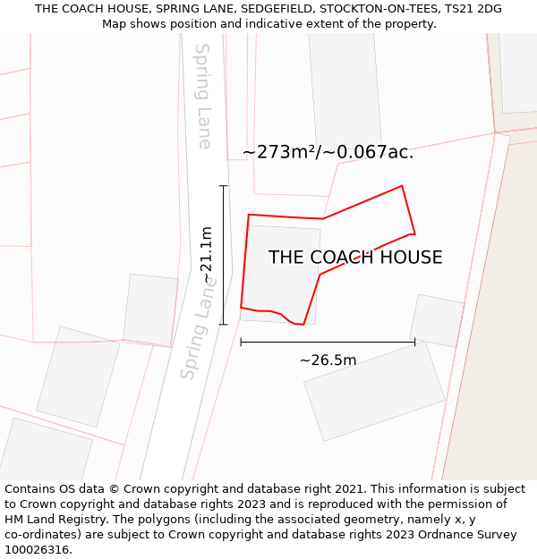 THE COACH HOUSE, SPRING LANE, SEDGEFIELD, STOCKTON-ON-TEES, TS21 2DG: Plot and title map