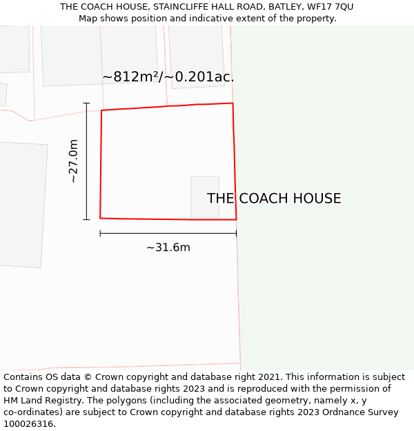 THE COACH HOUSE, STAINCLIFFE HALL ROAD, BATLEY, WF17 7QU: Plot and title map