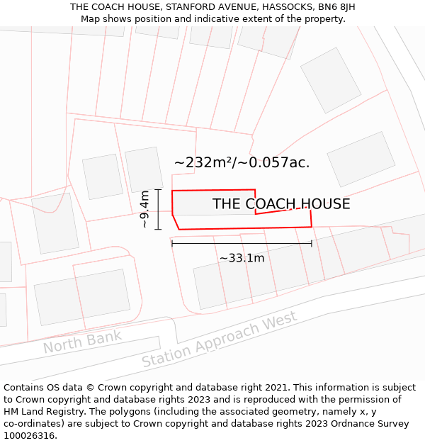 THE COACH HOUSE, STANFORD AVENUE, HASSOCKS, BN6 8JH: Plot and title map