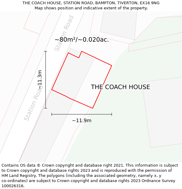 THE COACH HOUSE, STATION ROAD, BAMPTON, TIVERTON, EX16 9NG: Plot and title map