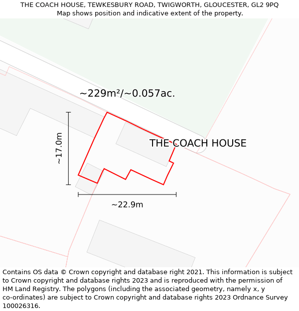 THE COACH HOUSE, TEWKESBURY ROAD, TWIGWORTH, GLOUCESTER, GL2 9PQ: Plot and title map