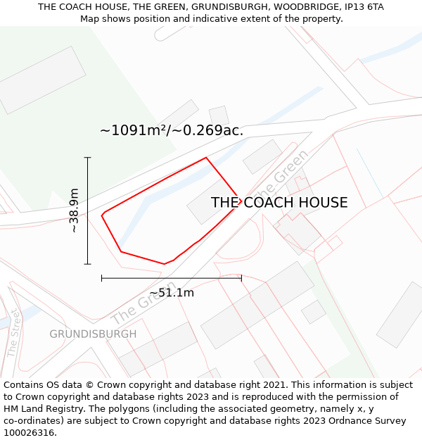 THE COACH HOUSE, THE GREEN, GRUNDISBURGH, WOODBRIDGE, IP13 6TA: Plot and title map