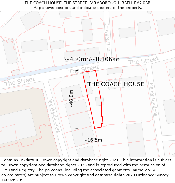 THE COACH HOUSE, THE STREET, FARMBOROUGH, BATH, BA2 0AR: Plot and title map