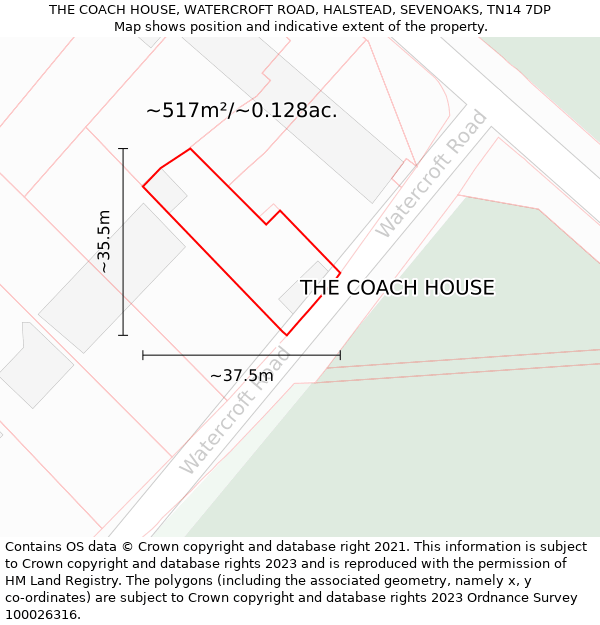 THE COACH HOUSE, WATERCROFT ROAD, HALSTEAD, SEVENOAKS, TN14 7DP: Plot and title map