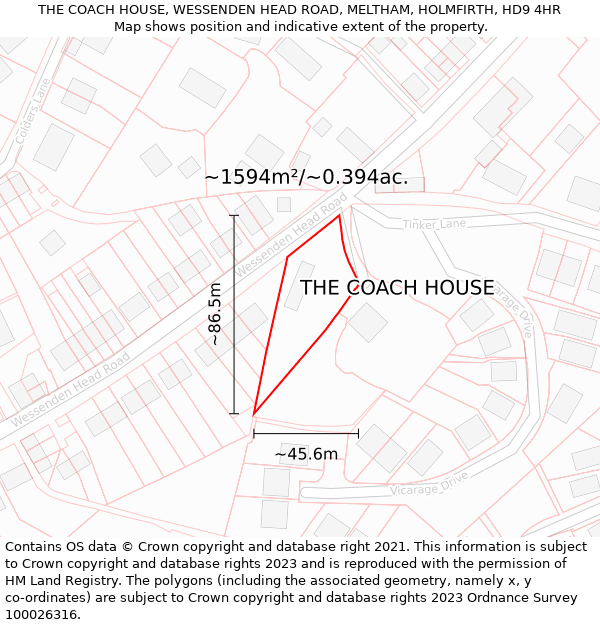 THE COACH HOUSE, WESSENDEN HEAD ROAD, MELTHAM, HOLMFIRTH, HD9 4HR: Plot and title map