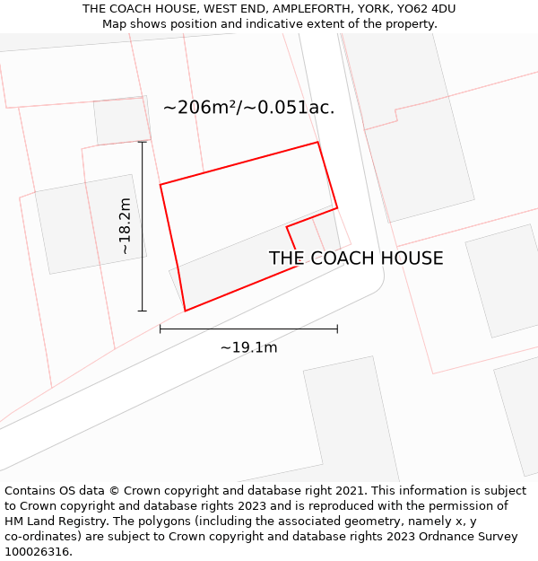 THE COACH HOUSE, WEST END, AMPLEFORTH, YORK, YO62 4DU: Plot and title map