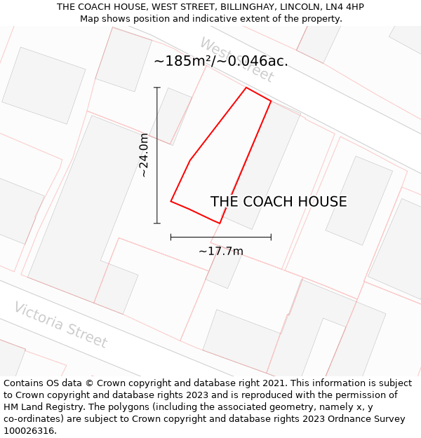 THE COACH HOUSE, WEST STREET, BILLINGHAY, LINCOLN, LN4 4HP: Plot and title map