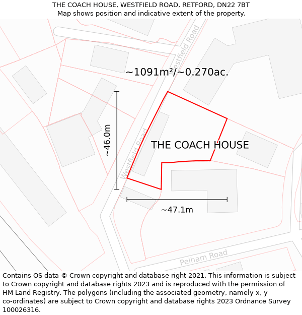 THE COACH HOUSE, WESTFIELD ROAD, RETFORD, DN22 7BT: Plot and title map