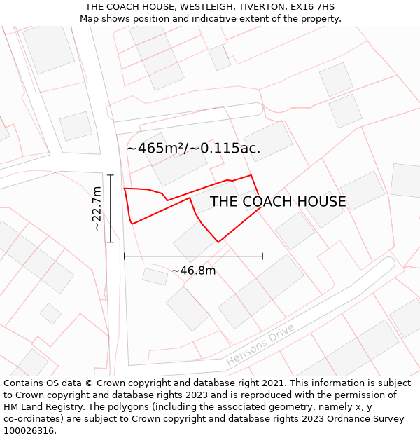 THE COACH HOUSE, WESTLEIGH, TIVERTON, EX16 7HS: Plot and title map