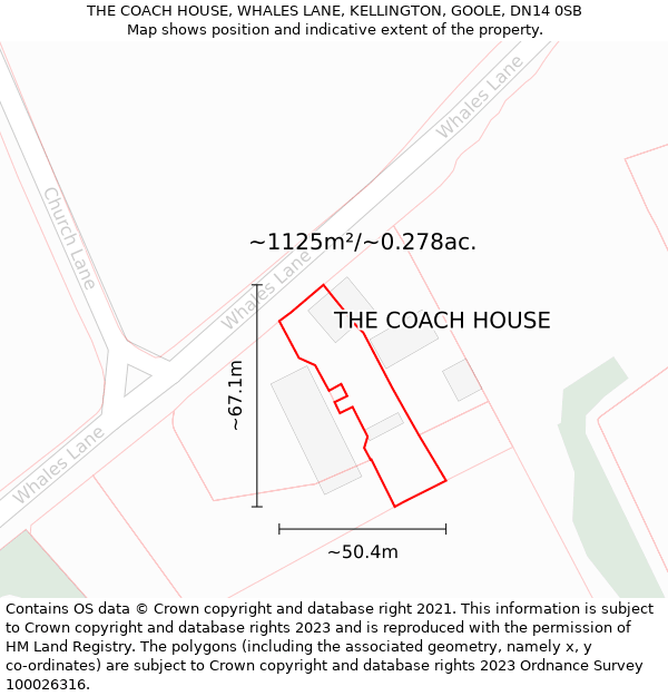 THE COACH HOUSE, WHALES LANE, KELLINGTON, GOOLE, DN14 0SB: Plot and title map