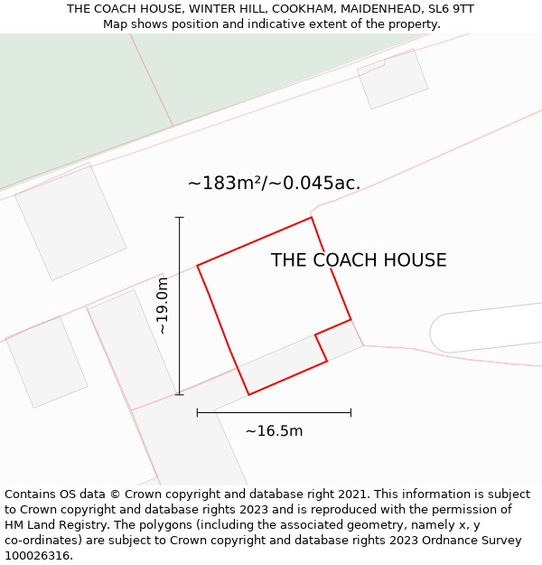 THE COACH HOUSE, WINTER HILL, COOKHAM, MAIDENHEAD, SL6 9TT: Plot and title map