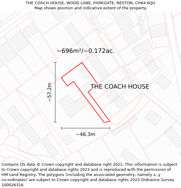 THE COACH HOUSE, WOOD LANE, PARKGATE, NESTON, CH64 6QU: Plot and title map