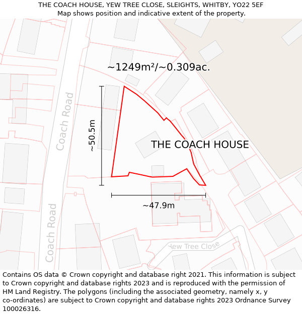 THE COACH HOUSE, YEW TREE CLOSE, SLEIGHTS, WHITBY, YO22 5EF: Plot and title map